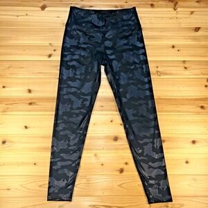 Kyodan Leggings Womens Petite Small Black Foil Camo Fleece Lined Yoga Pants